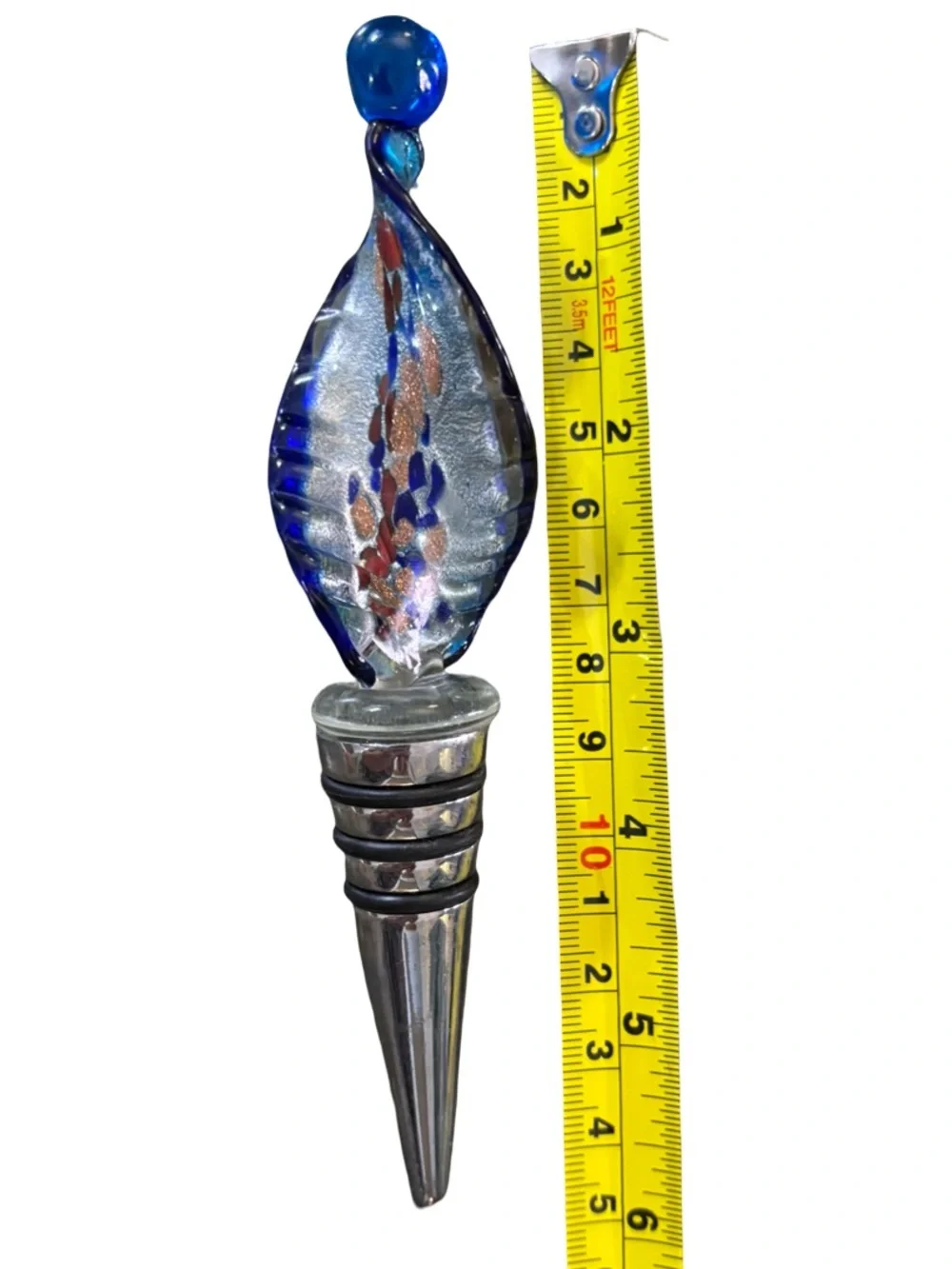 Handcrafted Glass Bottle Topper Blue Wine Plug